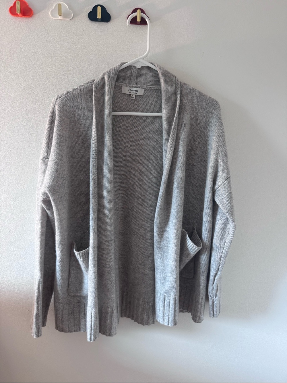 Madewell Light Gray Cashmere Open Shawl-Collar Cardigan